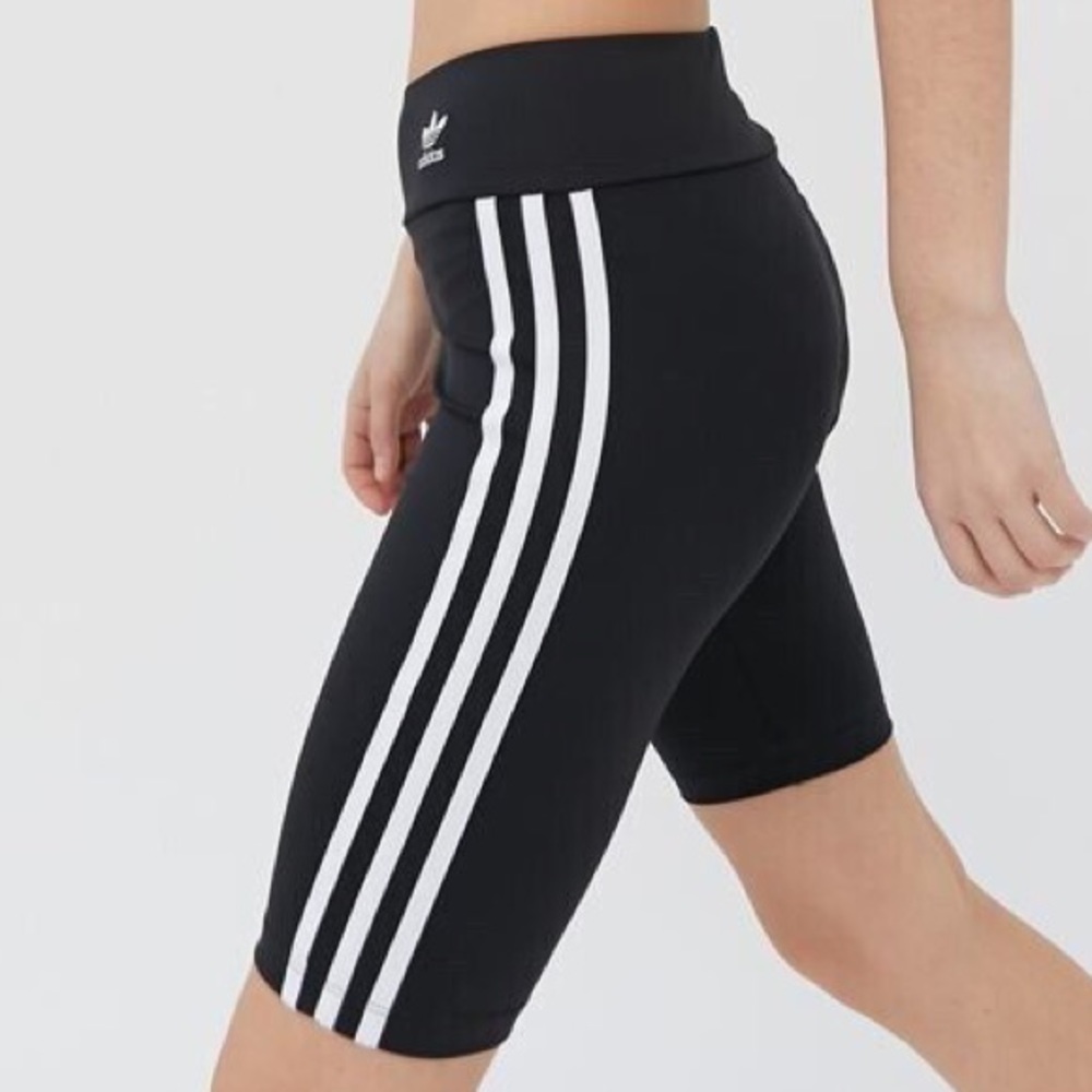 NEW ADIDAS High Waist 3 Stripe Biker Shorts Tights Black Size Small